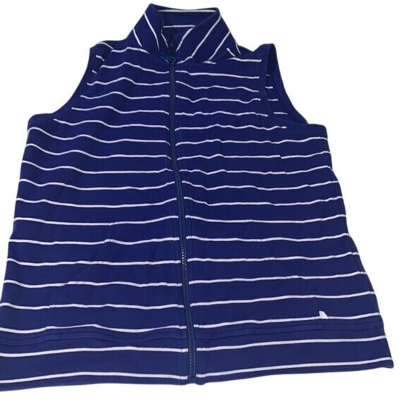 Sleeveless Blue & White Striped Zip-Up Vest And Crop Pants Set - Picture 2 of 13